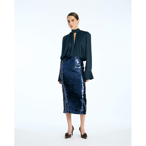 Rotate Satin Bow Skjorte, Sky Captain